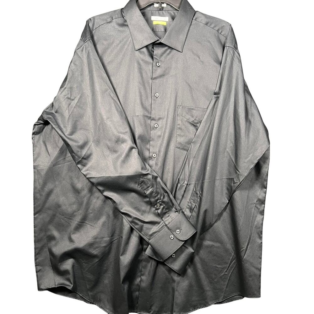 Van Heusen Men's Sateen Long Sleeve Dress Shirt Black BIG 18 1/2 34/35